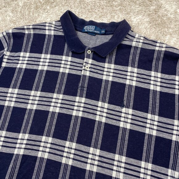 Vintage Polo Ralph Lauren Polo Shirt Mens XXL Navy White Windowpane Check Rare - Picture 8 of 12